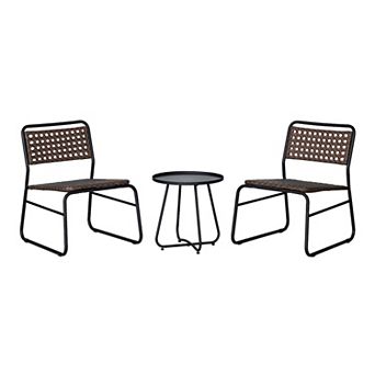Freja 3 pc Mid-century Modern Faux Rattan Conversation Outdoor Patio Set