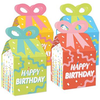 Big Dot Of Happiness Party Time - Square Gift Boxes - Happy Birthday Party Bow Boxes - Set Of 12