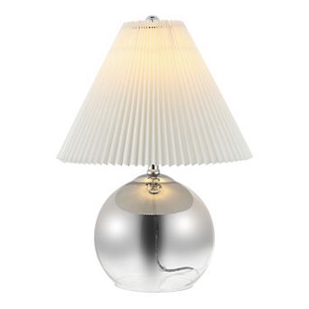 Louisa 22.5" Mid-century Modern Round Glass/iron Pleated Shade Led Table Lamp, Smoke Gradient/chrome