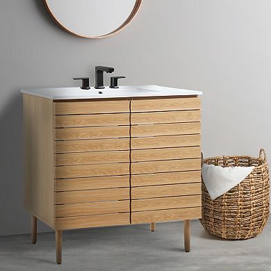 36w X 18d X 33h Thick Linear Slat 2-shelf Bath Vanity Cabinet Only (sink Basin Not Included)