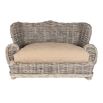 Classic 27.5" X 18" Mediterranean Handwoven Rattan Dog Daybed With Machine-washable Cushion