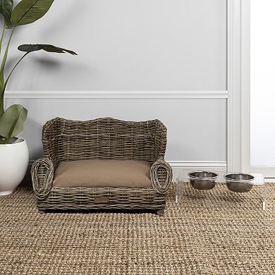 Classic 27.5" X 18" Mediterranean Handwoven Rattan Dog Daybed With Machine-washable Cushion