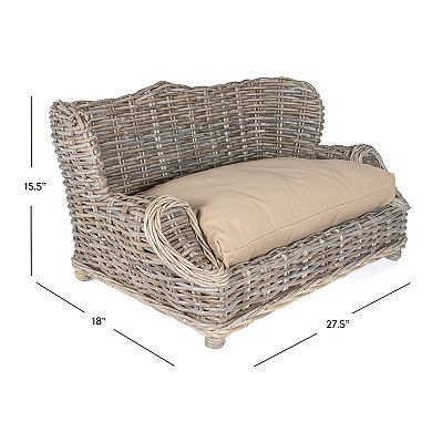 Classic 27.5" X 18" Mediterranean Handwoven Rattan Dog Daybed With Machine-washable Cushion