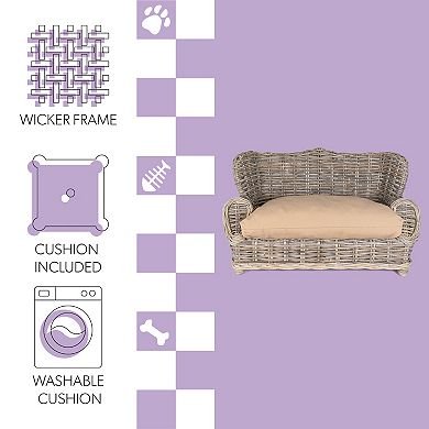 Classic 27.5" X 18" Mediterranean Handwoven Rattan Dog Daybed With Machine-washable Cushion