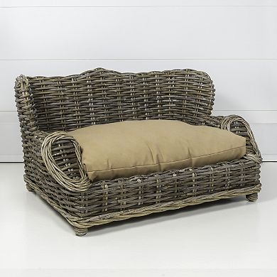 Classic 27.5" X 18" Mediterranean Handwoven Rattan Dog Daybed With Machine-washable Cushion