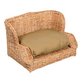 Classic 27.5" x 18" Mediterranean Handwoven Water Hyacinth Pet Daybed with Machine-Washable Cushion