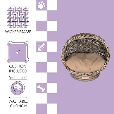 Socket Dome 19.5" X 17" Bohemian Handwoven Rattan Cat Bed With Machine-washable Cushion