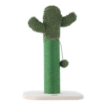 Pecos 21" Modern Jute Cactus Cat Scratching Post With Fuzzy Toy
