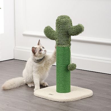 Pecos 21" Modern Jute Cactus Cat Scratching Post With Fuzzy Toy