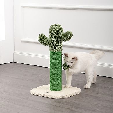 Pecos 21" Modern Jute Cactus Cat Scratching Post With Fuzzy Toy