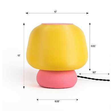 Mushroom 10" Modern Classic Plant-based Pla 3d Printed Dimmable Led Table Lamp, White/light