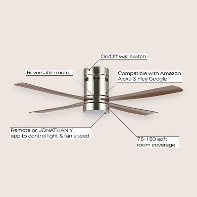52" 1-light Iron/acrylic Mobile-app/remote-controlled 6-speed Integrated Led Ceiling Fan