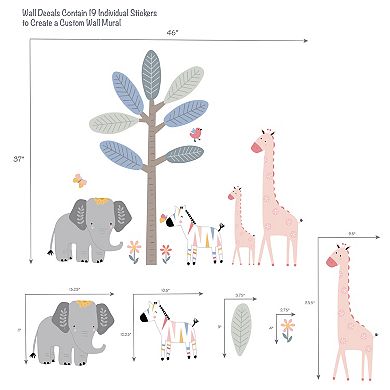 Lambs & Ivy Jazzy Jungle Elephant/zebra/giraffe/tree Wall Decals/stickers