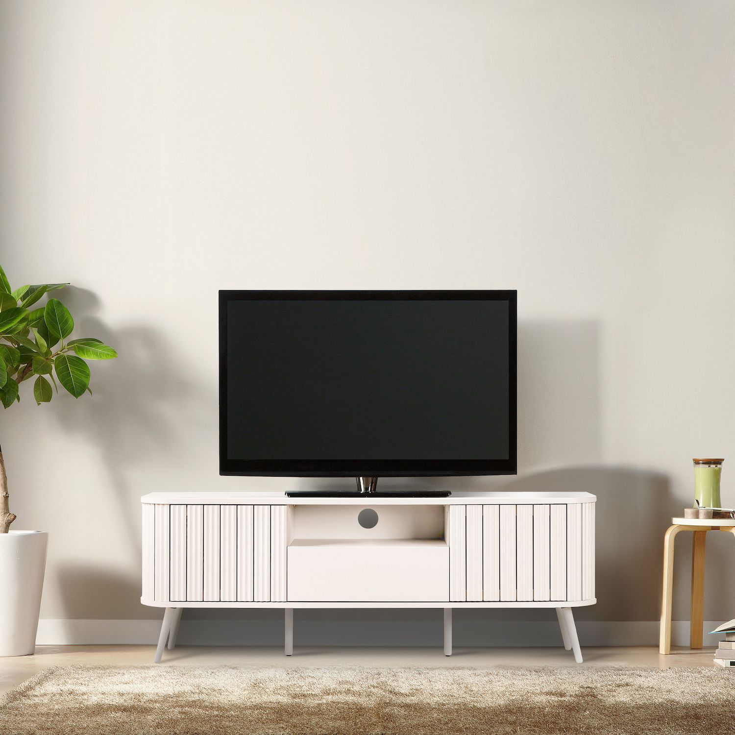 Damien Farmhouse Curved TV Stand - Thumbnail 2