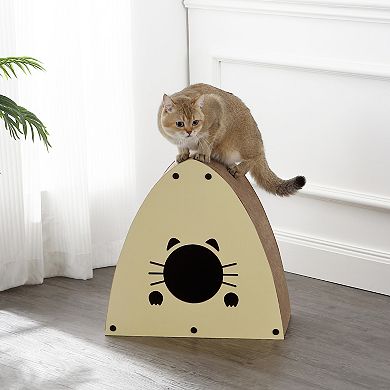 Koko 19" Modern Cardboard Triangle Cat Cave Scratcher With Catnip