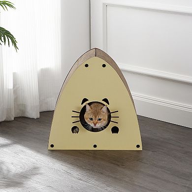 Koko 19" Modern Cardboard Triangle Cat Cave Scratcher With Catnip