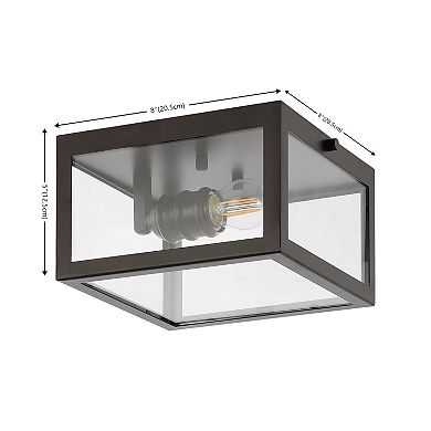 Eleanor 8" 1-light Farmhouse Industrial Square Iron/glass Case Led Flush Mount, Chrome