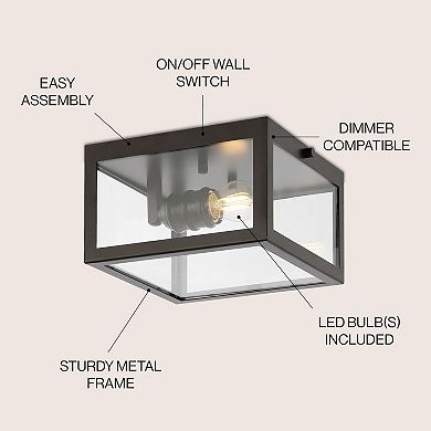 Eleanor 8" 1-light Farmhouse Industrial Square Iron/glass Case Led Flush Mount, Chrome