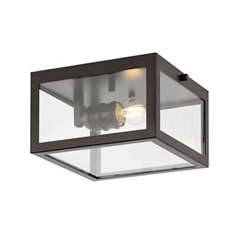 Eleanor 8" 1-light Farmhouse Industrial Square Iron/glass Case Led Flush Mount, Chrome