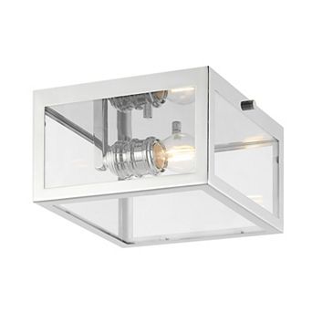 Eleanor 8" 1-light Farmhouse Industrial Square Iron/glass Case Led Flush Mount, Chrome