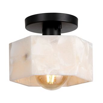 Tessa 8" 1-Light Modern Contemporary Alabaster/Iron Hexagonal LED Semi Flush Mount