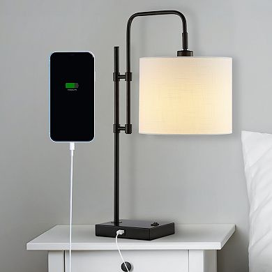 Edris 24.75" Industrial Designer Metal Led Task Lamp With Usb Charging Port, Black