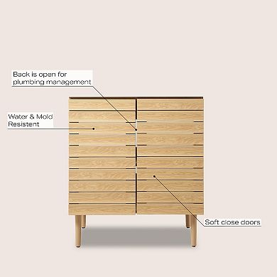30w X 18 D X 33h Thick Linear Slat 2-shelf Bath Vanity Cabinet Only (sink Basin Not Included)