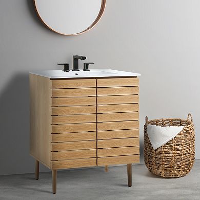30w X 18 D X 33h Thick Linear Slat 2-shelf Bath Vanity Cabinet Only (sink Basin Not Included)