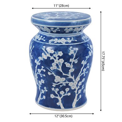 Cherry Blossom 17.75" Ceramic Garden Stool