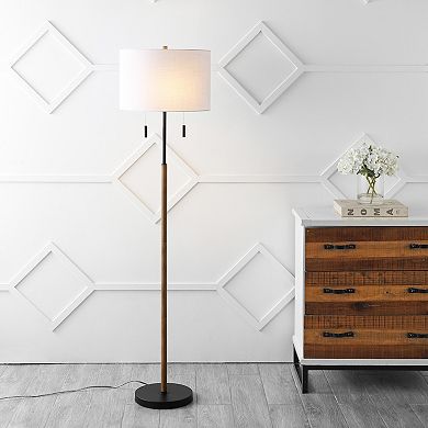 Maude 61" Rustic Farmhouse Iron Candlestick Pull Chains Led Floor Lamp, Brown Wood Finish/black