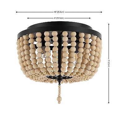 Allison 10" 2-light Shabby Chic Farmhouse Wood Beaded/metal Led Flush Mount, White