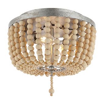 Allison 10" 2-light Shabby Chic Farmhouse Wood Beaded/metal Led Flush Mount, White
