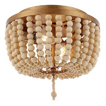 Allison 10" 2-light Shabby Chic Farmhouse Wood Beaded/metal Led Flush Mount, White
