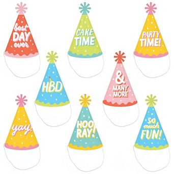 Big Dot Of Happiness Party Time - Cone Happy Birthday Party Hats - Set Of 8 (standard Size)