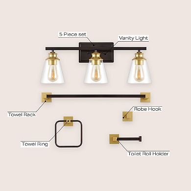 Arlo 22.88" 3-light Vintage Classic Vanity Light With Bathroom Hardware Accessory Set (5-piece)