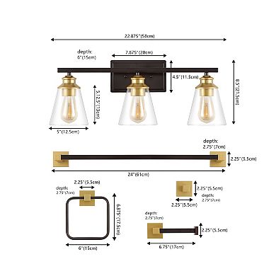 Arlo 22.88" 3-light Vintage Classic Vanity Light With Bathroom Hardware Accessory Set (5-piece)