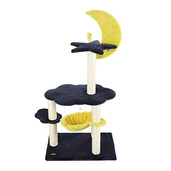 Aurora 49" 3 tier Modern Sisal Moon And Stars Cat Tree, Scratching Posts, Basket, Fuzzy Bell Toys