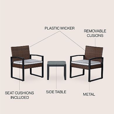 Selby 3-piece Modern Coastal Faux Wicker Conversation Outdoor Patio Set