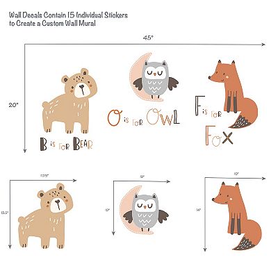 Bedtime Originals Animal Alphabet Beige/gray Bear/owl/fox Woodland Wall Decals