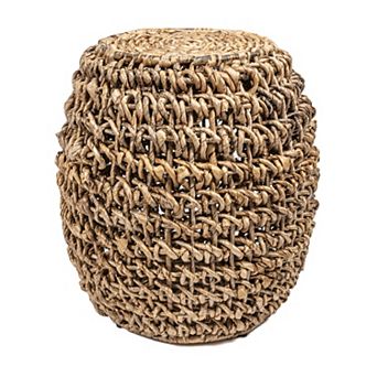 Sage 21" Rustic Bohemian Barrel-style Abaca/iron Handwoven Stool