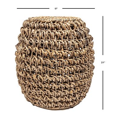 Sage 21" Rustic Bohemian Barrel-style Abaca/iron Handwoven Stool