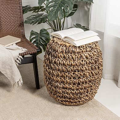 Sage 21" Rustic Bohemian Barrel-style Abaca/iron Handwoven Stool