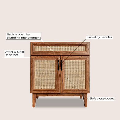 30w X 18d X 33h Rattan Modern Farmhouse 2-shelf Bath Vanity Cabinet Only (sink Basin Not Included)