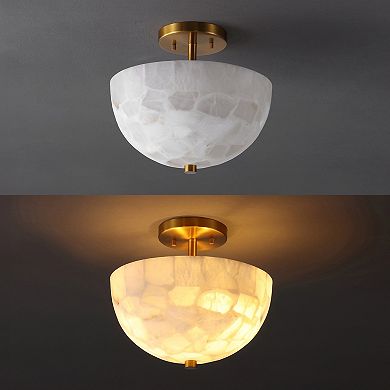 Celine 2-Light Modern Contemporary Alabaster/Iron Inverted Dome LED Semi Flush Mount