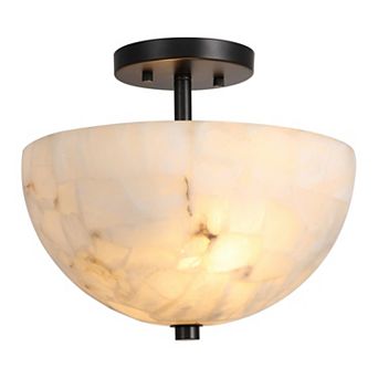 Celine 2-Light Modern Contemporary Alabaster/Iron Inverted Dome LED Semi Flush Mount