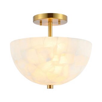 Celine 2-Light Modern Contemporary Alabaster/Iron Inverted Dome LED Semi Flush Mount