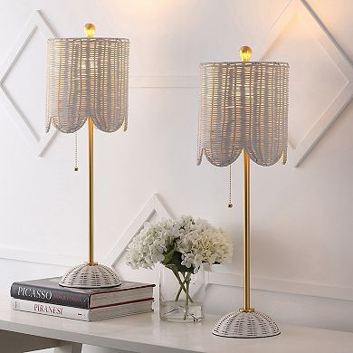 Celerie 27.5" Coastal Rattan/Iron Scalloped Buffet LED Table Lamp with Pull Chain, (Set of 2)