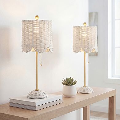 Celerie 27.5" Coastal Rattan/Iron Scalloped Buffet LED Table Lamp with Pull Chain, (Set of 2)