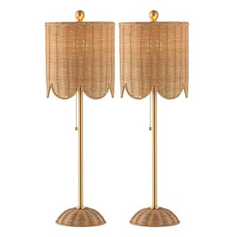 Celerie 27.5" Coastal Rattan/Iron Scalloped Buffet LED Table Lamp with Pull Chain, (Set of 2)
