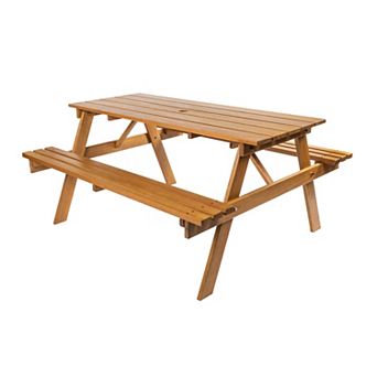 Shoreham 59" Modern Classic Outdoor Wood Picnic Table Benches With Umbrella Hole